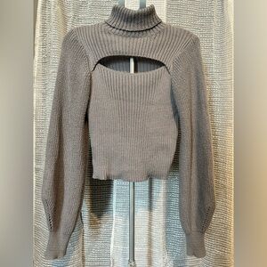 Women's Gray Cut-Out Sweater